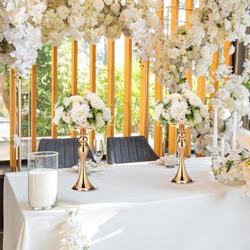 Sadnyy 12 Pcs Metal Flower Arrangements Stand Metal Wedding Centerpiece Stand Gold Vase Centerpiece Tall Table Decor Flower Vase for Wedding Reception Event Party Hotel Home Decor (12.6 Inch) - Image 6