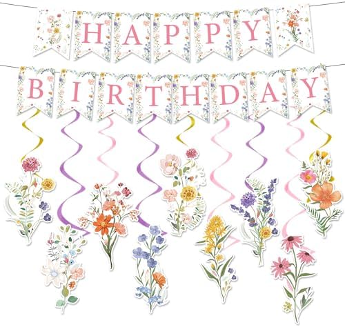 Rngmsi Flower Wildflower Birthday Party Decorations Banner Swirls by RNGMSI