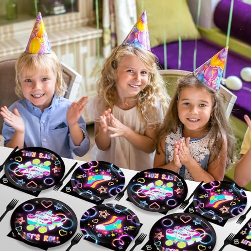 50 Guests Roller Skating Plates and Napkins Party Supplies Retro Roller Skate Party Decorations Disposable Tableware Set Let's Roll Dinnerware Favor for Boys Girls Teens Birthday, 200PCS - Image 6