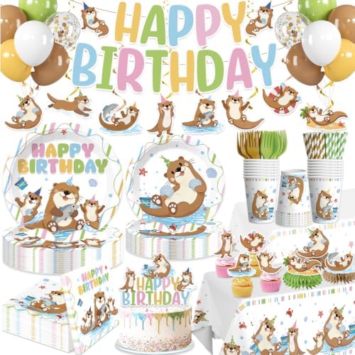 205Pcs Yingoto Cute Otter Birthday Decorations Tableware Set, Serves 25 by Yingoto