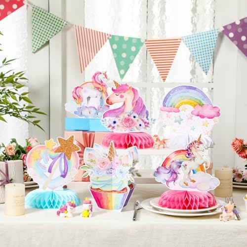 Pickmesh 12 Pcs Unicorn Birthday Party Supplies Unicorn Rainbow Honeycomb Centerpieces Cloud Cupcake Castle Table Topper Decorations for Girls Princess Birthday Baby Shower Party Decor - Image 3