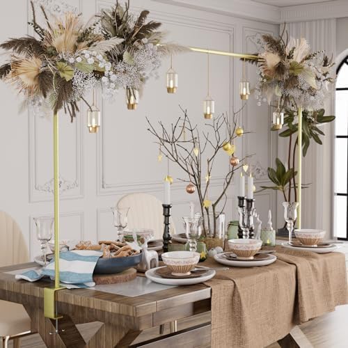 XLHOMO Over The Table Rod Stand with Clamps, Adjustable 32''-79'' Tall 32"-131" Length, Gold Table Arch Stand Metal Balloon Frame Hanging Rod for Weddings Christmas Birthdays Garden Arbors Decoration - Image 7