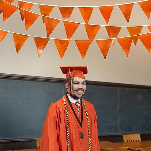 Orange Party Decorations Metallic Fabric Triangle Pennant Banner Flag Bunting Garland for Fall Autumn Thanksgiving Graduation Birthday Wedding Bridal Shower Baby Shower Anniversary Party Supplies - Image 5