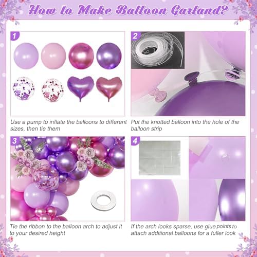 Pink Purple Balloon Garland Arch Kit, Metallic Purple Balloons - Image 6