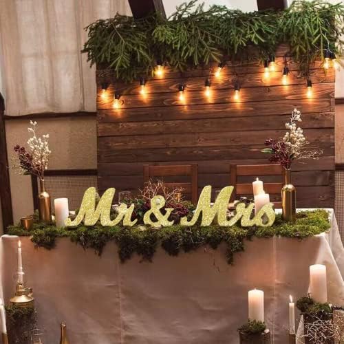 VIOPVERY Wooden Mr & Mrs Wedding Sign with Just Married Banner,Gold - Image 3