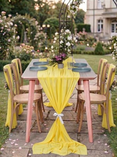 Pack of 20 Chiffon Table Runners 29 x 120 Inch, 14FT Long - Yellow - Image 4