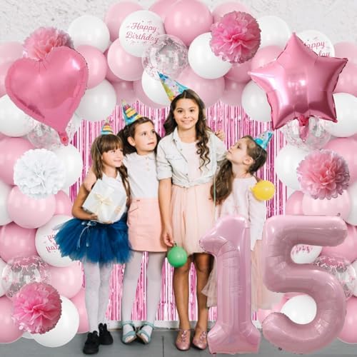 15th Birthday Decorations Girls Pink Number 15 Balloon Bow Coquette Party - Image 4