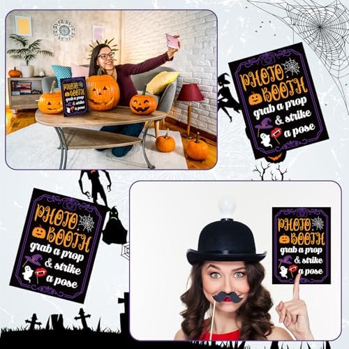 Briwooody Halloween Photo Booth Sign with Stand Retro Background Table - Image 5