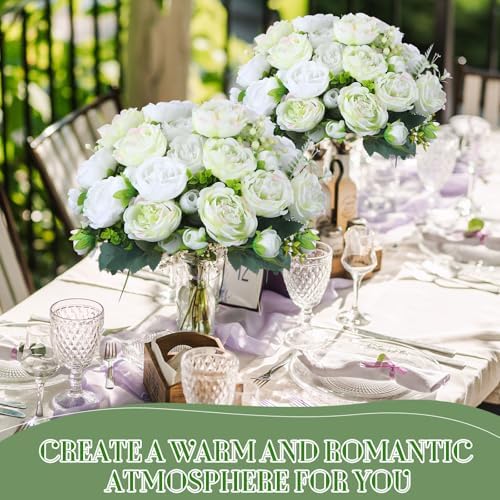 Geosar 8 Bundles Artificial Peonies Flowers,White, Green - Image 4