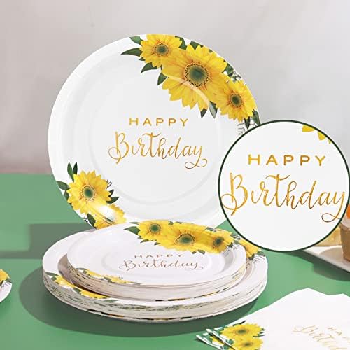 Sunflower Birthday Decorations for Women, Happy Birthday Plates and Napkins for Women Girl, Sunflower Party Decorations Serves 25, Thanksgiving Fall Party Decorations - Image 2