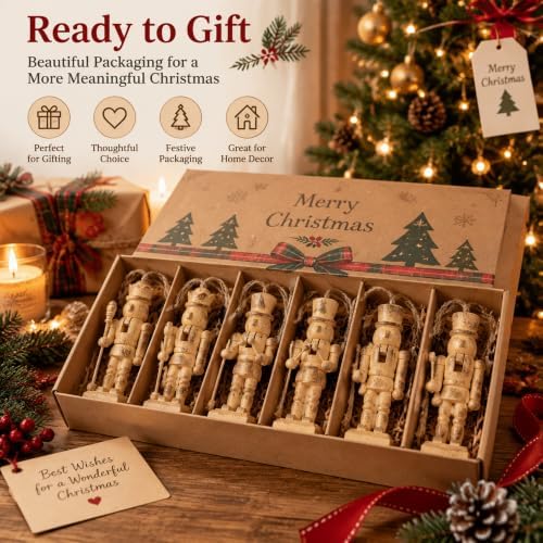 Leinuosen 6 Pcs Neutral Christmas Nutcracker Ornament Wooden Decor, Brass - Image 2