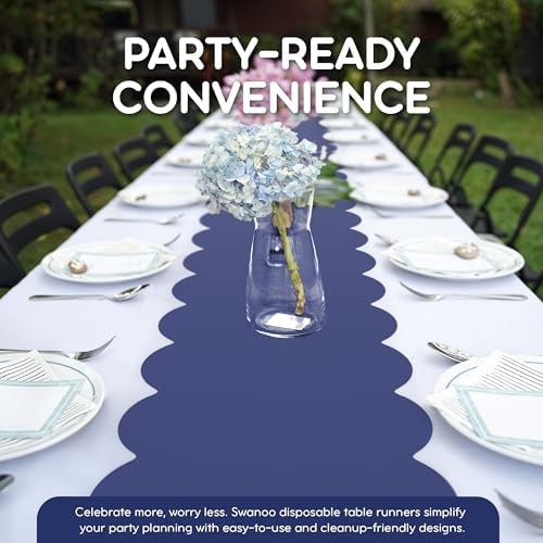 Navy Blue Scallop Table Runner, Disposable Plastic, 5 Pack, 14x108in - Image 3