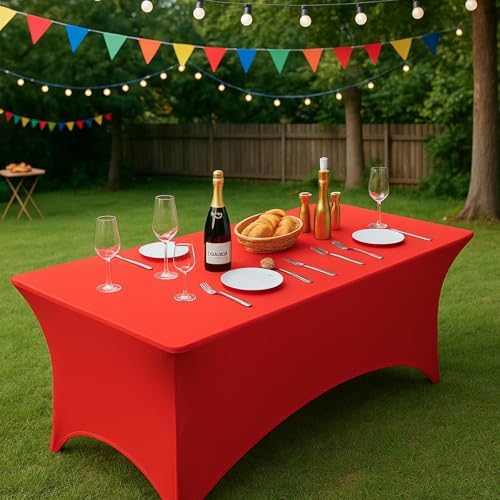 Fixwal 6 Pack 6FT Red Tablecloth Rectangle Spandex Fitted Table Cover - Image 7