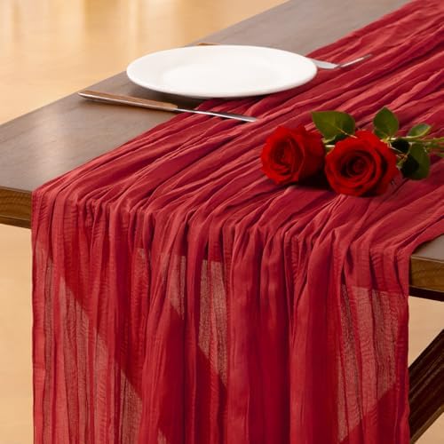 Cheesecloth Table Runner Fall Red Boho Wedding Birthday Party Home Decor by Socomi