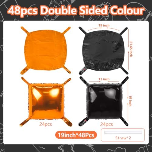 NISOCY 48PCS Black and Orange Square Foil Balloons Wall Backdrop - Image 2