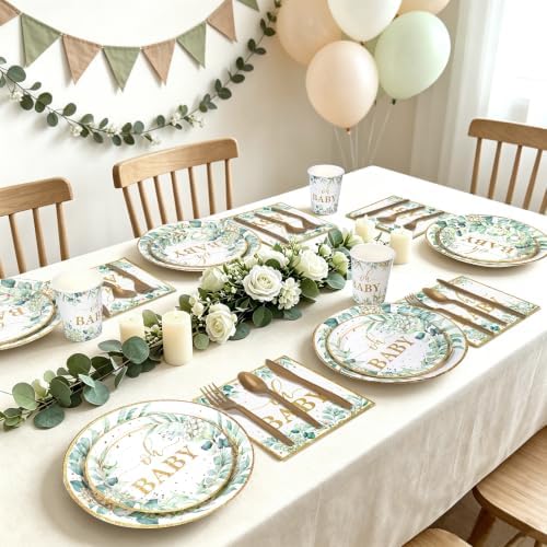 168pcs Sage Greenery Baby Shower Party Supplies, Neutral Party Decorations - Image 6