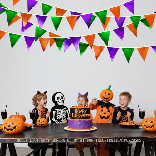 Halloween Party Decorations Metallic Fabric Green Orange Purple Triangle Pennant Banner Flag Bunting for Trick or Treat Spooky Hey Boo Happy Halloween Holiday Birthday Baby Shower Party Supplies - Image 6