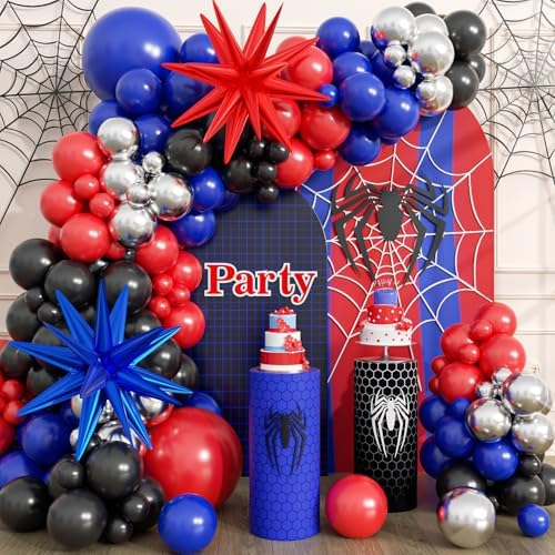 Spider Balloon Arch Garland Kit - 151Pcs Spider Theme Birthday Decorations Royal Blue Black Red Silver Spider Arch Kit for Man Baby Shower Super Spider Hero Theme Boys Kids Party Decorations by Unknown