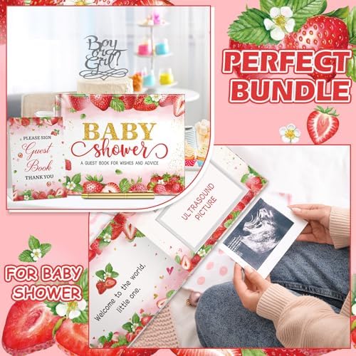 Fuyoooo Strawberry Baby Shower Guest Book with Gold Pen - Image 3