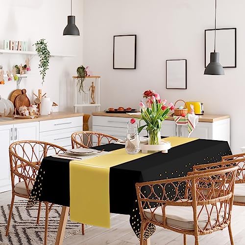 24 Pack Black and Gold Tablecloth and Table Runner Set Party Decorations, Black and Gold Plastic Disposable Tablecloth and Satin Table Runner for Wedding Birthday Bridal Graduation Anniversary Party - Image 4