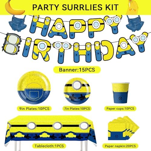 Cartoon Mini Jeans Birthday Supplies, Cute Funny Yellow Blue Happy Birthday Tableware for Kid, Party Decoration Supplies with Banner, Tablecloth, Plate, Paper Cup, Napkin - Image 2