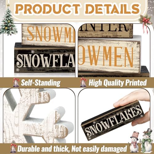 Moucuny 4 Pcs Wooden Block Signs Winter Tiered Tray Decor Farmhouse - Image 6