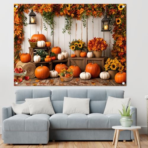 7x5FT Fall Pumpkin Wooden Backdrop Barn Thanksgiving Banner - Image 5
