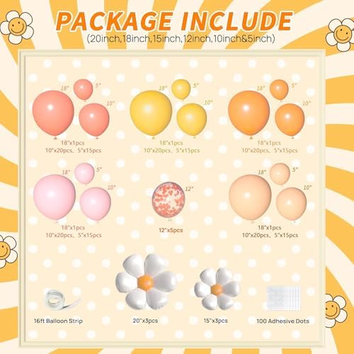 Boho Daisy Balloon Garland Arch Kit,JOGAMS 172Pcs Groovy Balloon Arch Kit with Daisy Flower Rose Gold Confetti Balloons for Boho Daisy Theme Birthday Baby Shower Wedding Groovy Party Decorations - Image 3