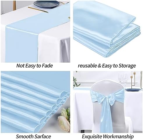 SiinvdaBZX 24 Pcs Light Blue Satin Table Runner 12 x 108 inches Long - Image 5