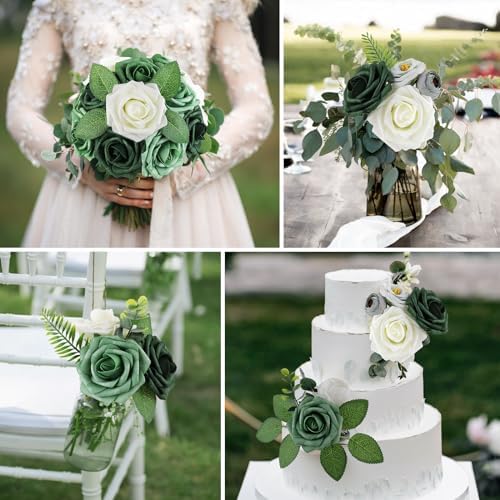 AmyHomie Forest Shades Rose 25pcs Real Looking Artificial Flowers w/Stem - Image 3
