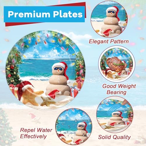 CHUNNIN 96 Pcs Summer July Christmas Plates and Napkins Xmas in July Party Decorations Disposable Dessert Plates Hawaiian Beach Tableware Set for 24 Guests Tropical Birthday Party Supplies - Image 3