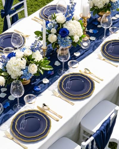 Hioasis 175 Pcs Blue Gold Plastic Plates Wedding & Party - Image 4