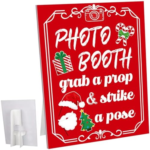 Briwooody Christmas Photo Booth Sign with Stand Retro Background Table by Briwooody