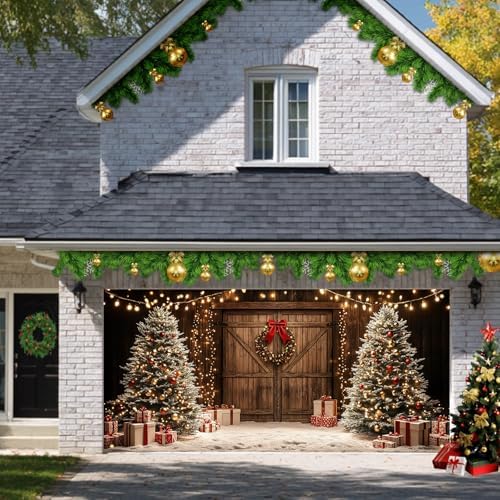 HOMETITUTE Christmas Wooden Garage Door Cover Banner 13x6ft Polyester - Image 6