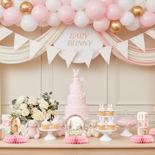 12 Pcs Pink Bunny Baby Shower Decorations for Girl - Some Bunny Is On The Way Baby Shower Centerpieces for Tables - Bunny Baby Shower Honeycomb Table Decor for Girl - Image 4