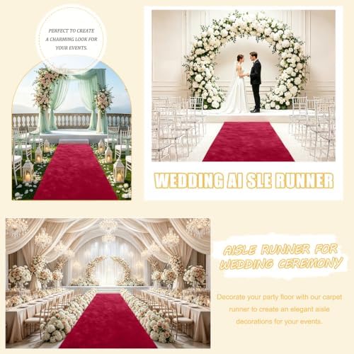 FUHSY Wedding Aisle Runner Burgundy Velvet Aisle Carpet Runner 15FTx2FT Maroon Aisle Runner for Ceremony Wedding Runners Outdoor for Party Runners Rug Aisle Decorations - Image 6