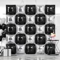 NISOCY 25PCS Black and Silver Square Foil Balloons Wall Backdrop by NISOCY