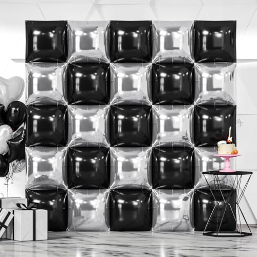 NISOCY 25PCS Black and Silver Square Foil Balloons Wall Backdrop by NISOCY