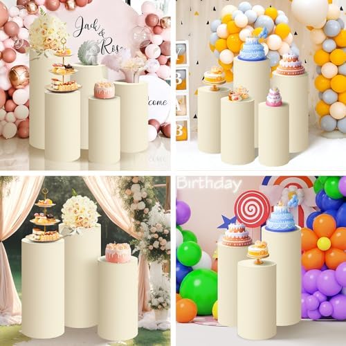 SaitiMade Set of 3 - Beige Cylinder Pedestal Stand Covers - Image 6