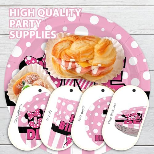 96Pcs Pink Mouse One Year Old Birthday Decorations, Serves 24 - Image 6