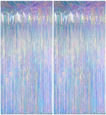 Iridescent Tinsel Backdrop with Extra Tape, Melsan 3.28 x 8ft for Birthday by Melsan