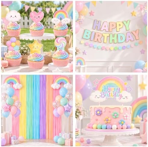 Pastel Birthday Decorations Rainbow Birthday Party Decorations Serve 20 - Image 4