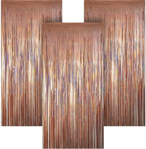 3 Pack 3.28ft x 6.56ft Glitter Rose Gold Tinsel Foil Fringe Curtains, Photo Booth Backdrop Party Decorations for Birthday Wedding Baby Shower Galentines Bachelorette New Years by Unknown