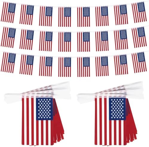 52FT 4th of July Decorations Outdoor, 50 PCS Fourth of July Banner, 5.5 x 8.2 Inches American String Flag Banner for Patriotic Independence Day Fourth of July Accessories Party Home Patio Decor by Heartome