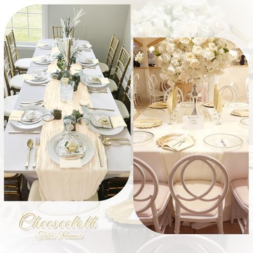3 Pack Ivory Cheesecloth Table Runner, 17 x 108 inch, Semi Sheer Boho Cheese Cloth Fabric Table Runner Bulk for Wedding, Birthday, Party, Holiday, Home Decor (Ivory) - Image 6
