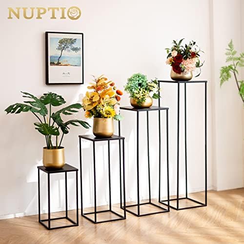 Nuptio Metal Black Vase, 2 Pcs 15.7 inch Tall Cylinder & Square Vases for Centerpieces, Home Party Decorations, Wedding, Anniversary, Birthday, Mother's Day - Image 4