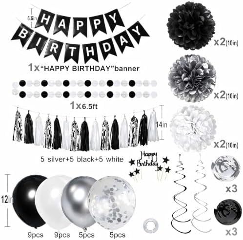 Black Silver Birthday Decorations for Men, Happy Birthday Party Supplies - Image 3