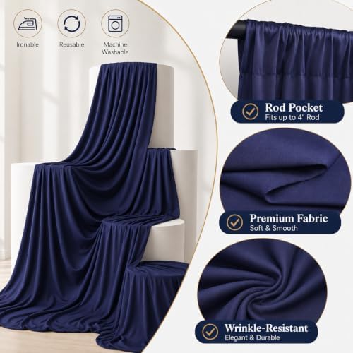 50x10 FT Navy Blue Backdrop Curtains for Weddings, Parties and Photo Booths - Image 4