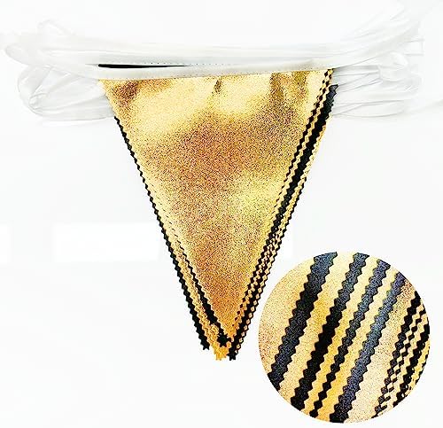 Black and Gold Party Decorations Triangle Pennant Banner Flag Metallic Fabric Bunting Garland for Birthday Graduation Anniversary Wedding Bachelorette Bridal Shower Engagement Hen Party Supplies - Image 3