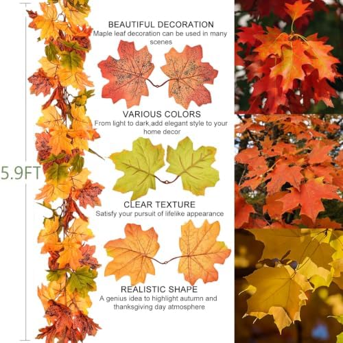 DearHouse 2 Pack Fall Garland Maple Leaf, 5.9Ft/Piece Hanging Vine Garland Artificial Autumn Foliage Garland Thanksgiving Decor for Home Wedding Fireplace Party Christmas (Green) - Image 5